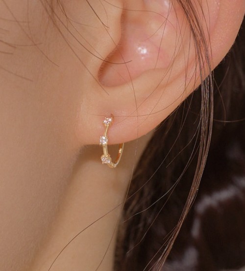 14k post 씨에 원터치 링 귀걸이