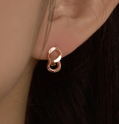 14k post 누노 더블 체인 베이직 원터치 링귀걸이