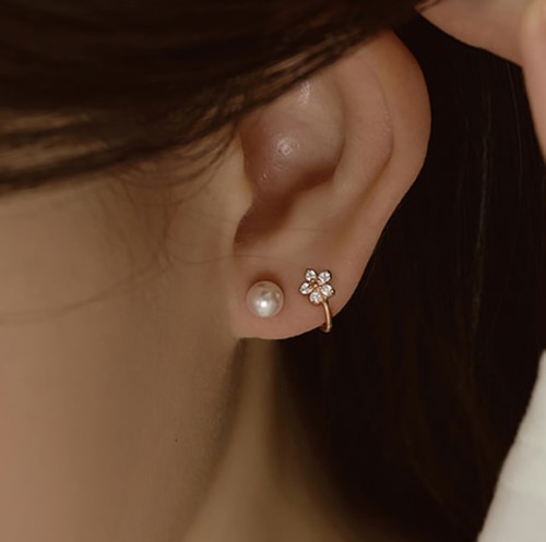 14k post 렐리 플라워 투웨이 진주 귀걸이