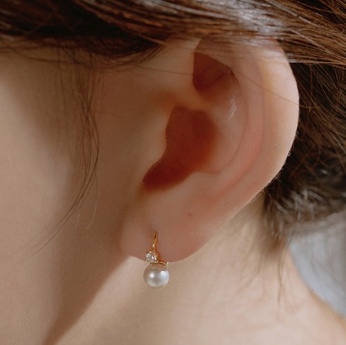 [한가인착용] 14k post 비앙코 진주 원터치 링귀걸이