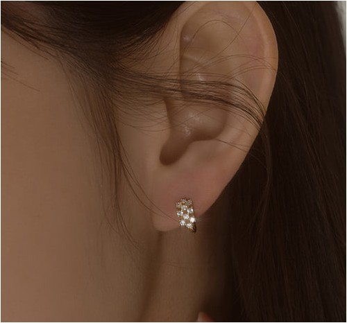 14k post 아우룸 큐빅 원터치 링귀걸이